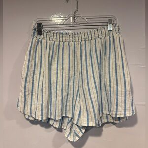 NWT Aerie white and blue stripe pull on linen type shorts